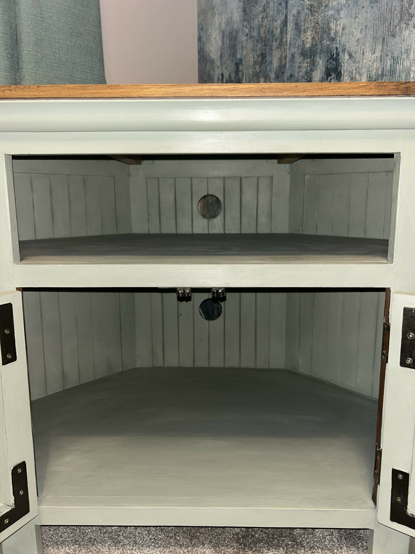 Upcycled solid wood corner tv stand