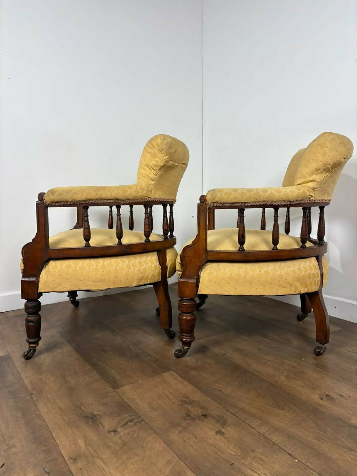Pair of Edwardian Mahogany Upholstered Tub Chairs