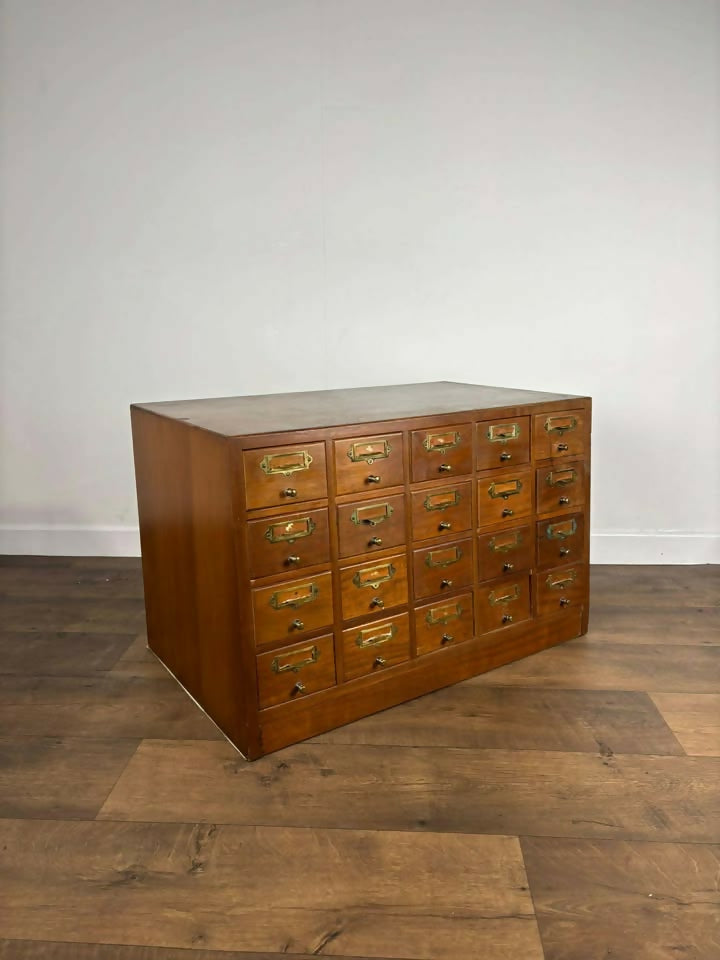 Vintage Light Oak Bank of twenty Index Drawers