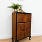 Refurbished Petit Art Deco Burl Walnut Cocktail Cabinet, black and gold drinks cabinet