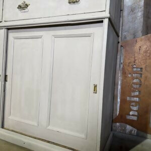 Antique Large Victorian Estate Housekeeper Painted Pine Sliding Door Drawers Cupboard, c.1870