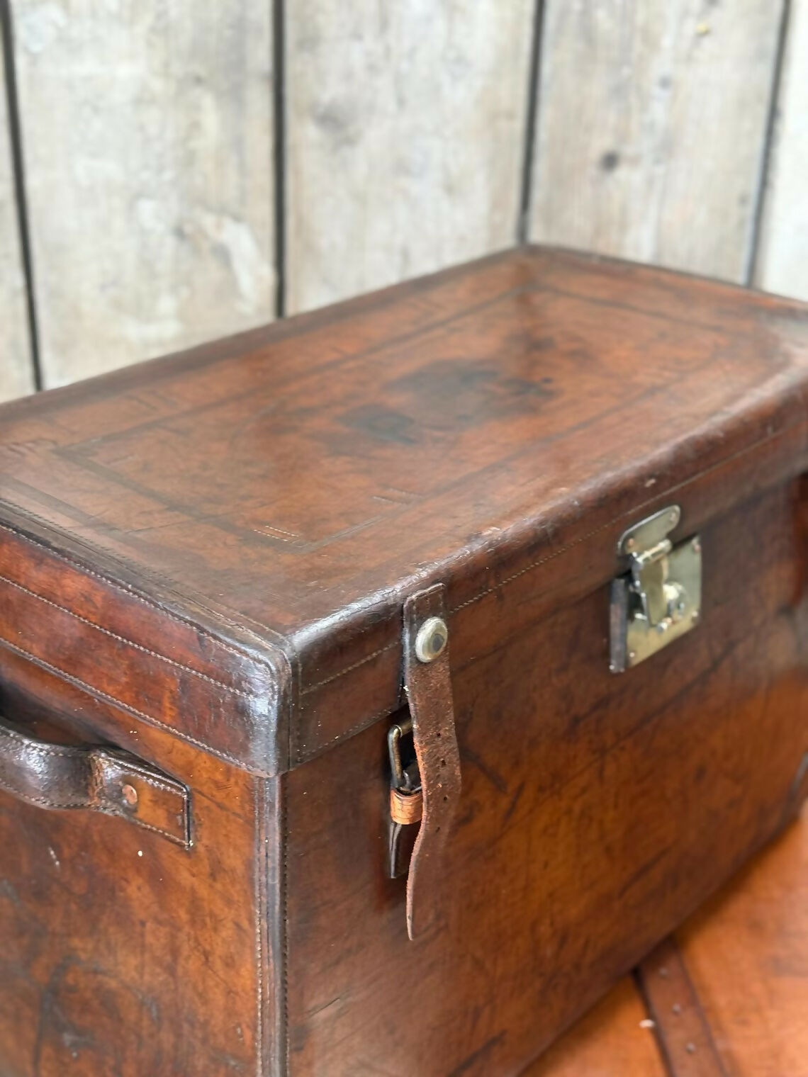 Antique solid leather military field boot trunk