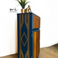 SOLD commissions available Navy Blue and Gold Art Deco Walnut Drinks Cabinet, cocktail cabinet, bar, sideboard, refurbished