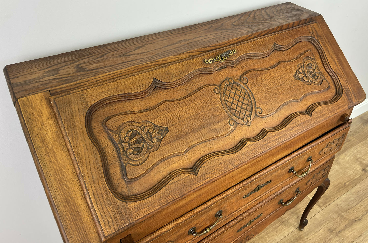 Secretaire Writing Desk Vintage French Louis Oak Rare Bureaux Cabinet LOT 6318