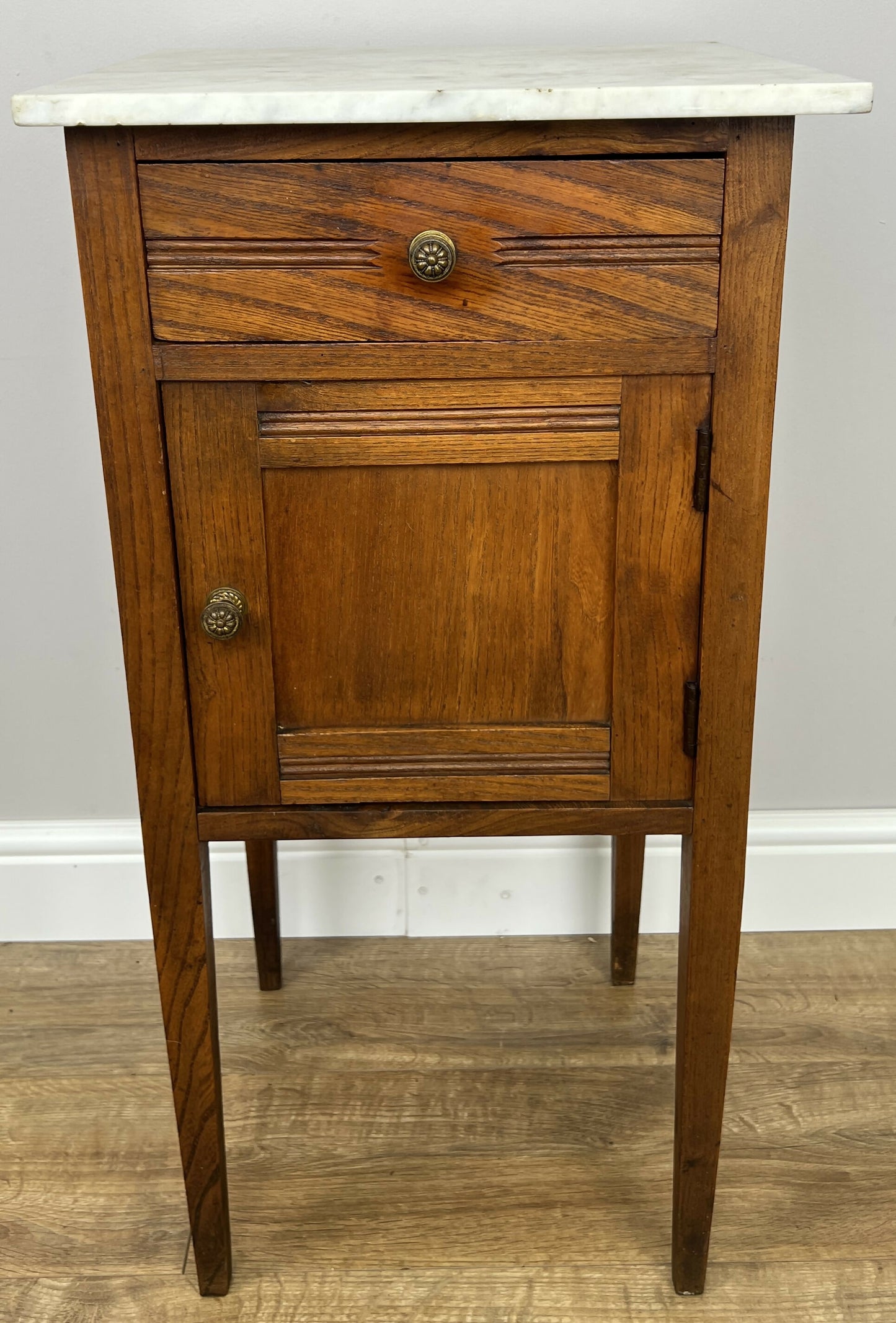 Bedside Table Antique French Style Marble Top Oak Cabinet Nightstand LOT 6245