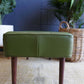 Mid Century Modern Olive Green Vinyl Bench Stool With Tapered Legs