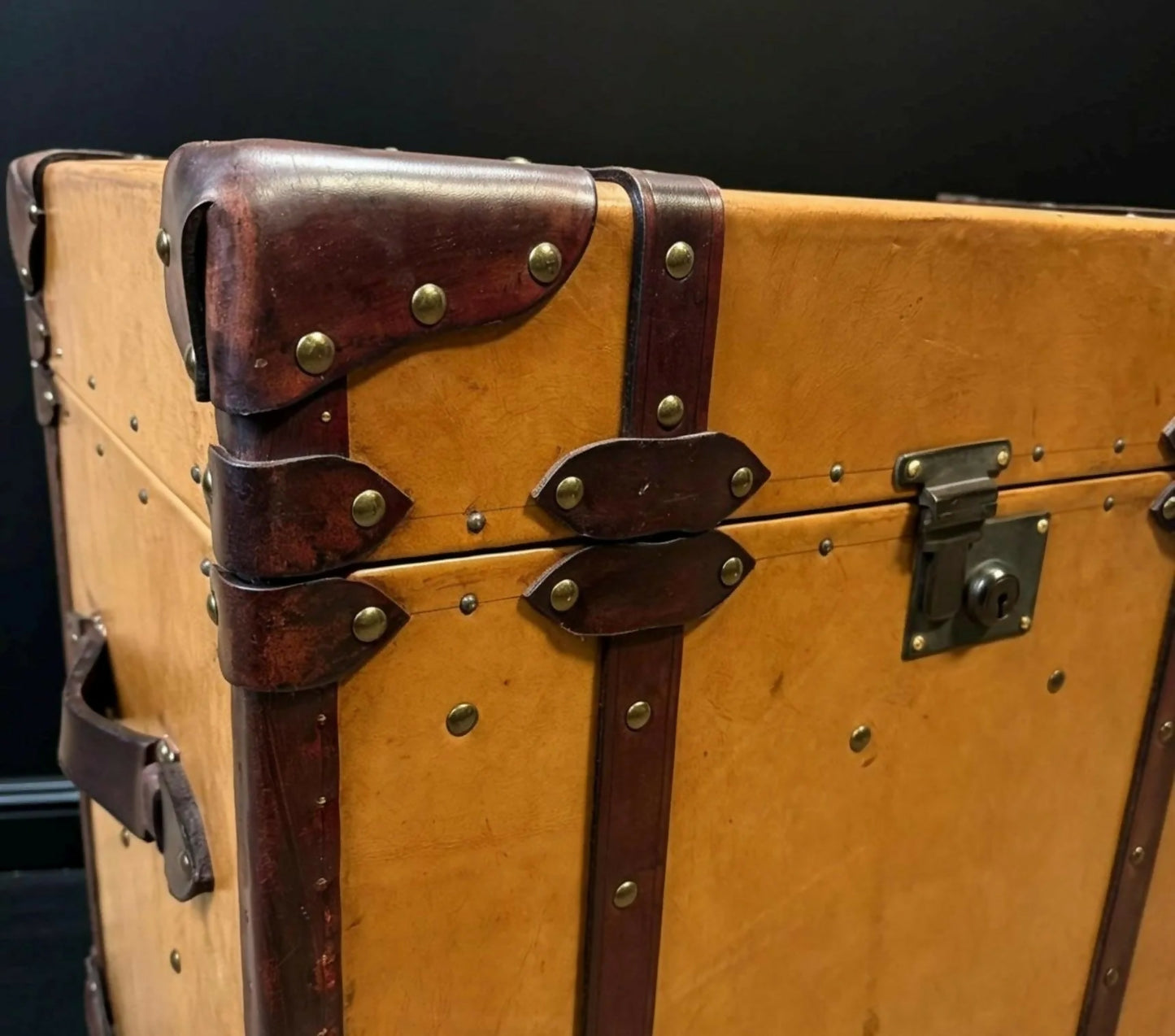 English handmade luxury leather trunk - hand dyed - steamer style