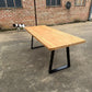 Reclaimed Pine Farmhouse Table Modern Trapezium Metal Industrial Legs Seat 6/8