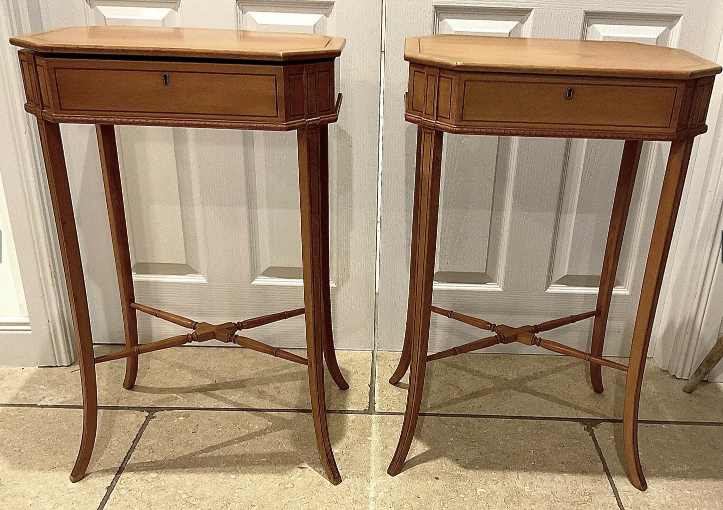 A stunning Pair of Inlaid Satinwood Georgian work tables