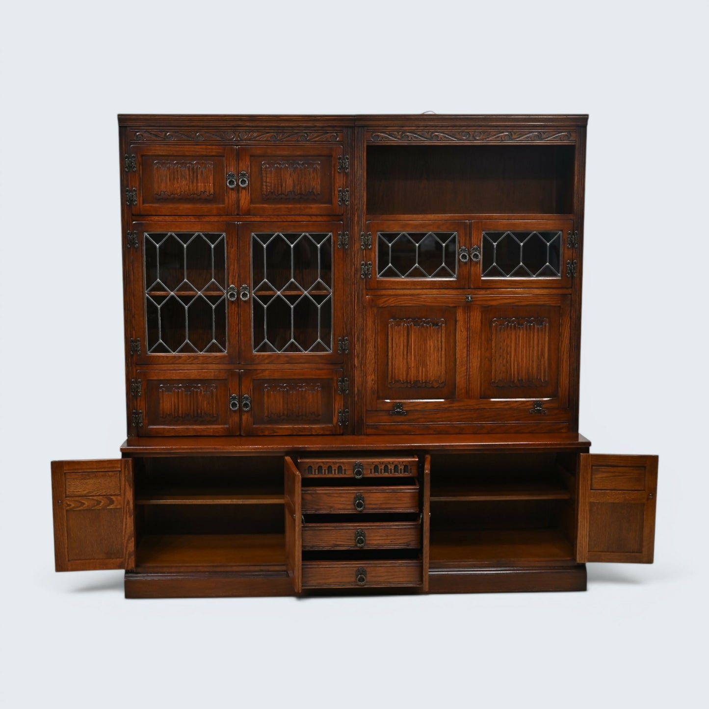 Old Charm Large Wall Unit Bureau Drinks Oak Tudor Brown Finish FREE UK Delivery*