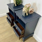 Rare refinished Stag Minstrel Tea Tray Bedside Tables in Navy Blue With Gold Floral Bird Design, Nightstands, vintage