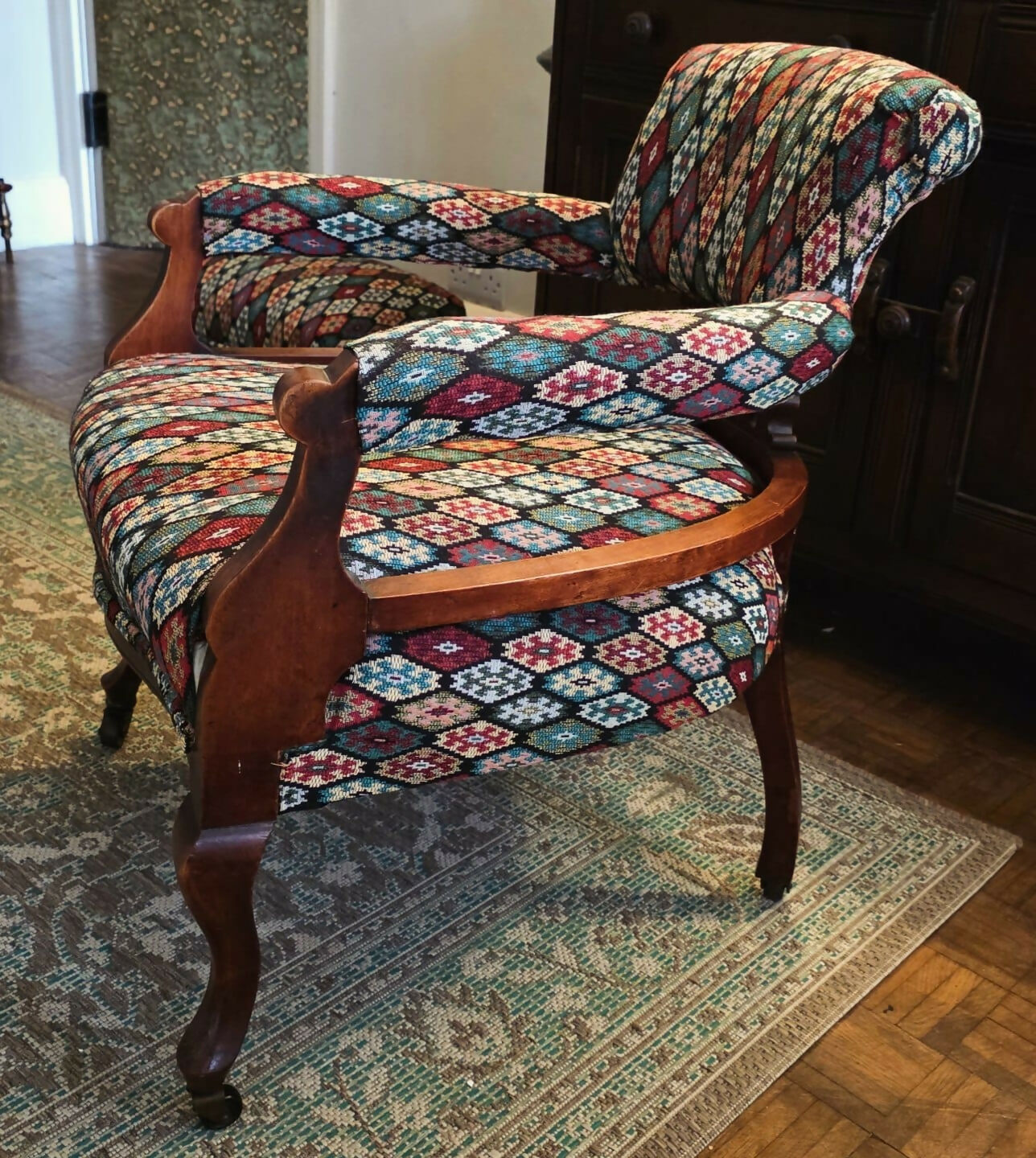 Antique Chair / Tub / Captains Chair on castors Rebuilt and Reupholstered