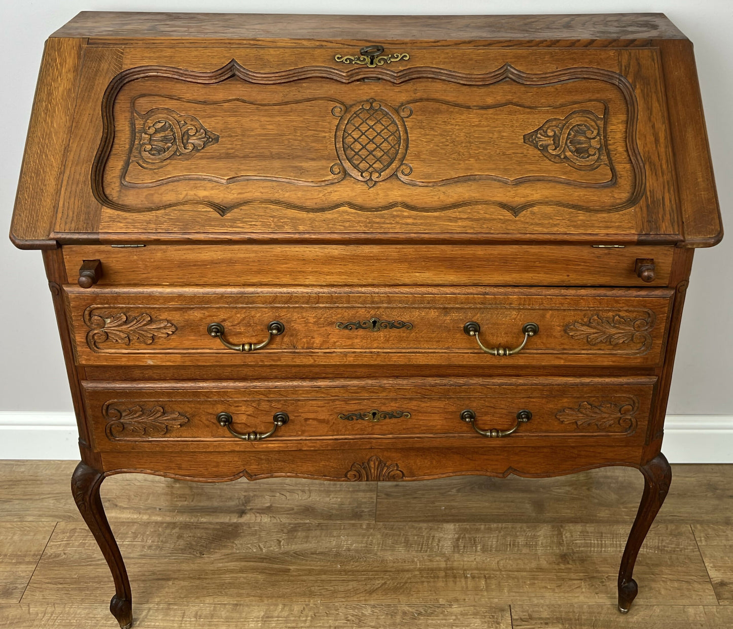 Secretaire Writing Desk Vintage French Louis Oak Rare Bureaux Cabinet LOT 6318