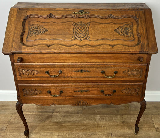 Secretaire Writing Desk Vintage French Louis Oak Rare Bureaux Cabinet LOT 6318