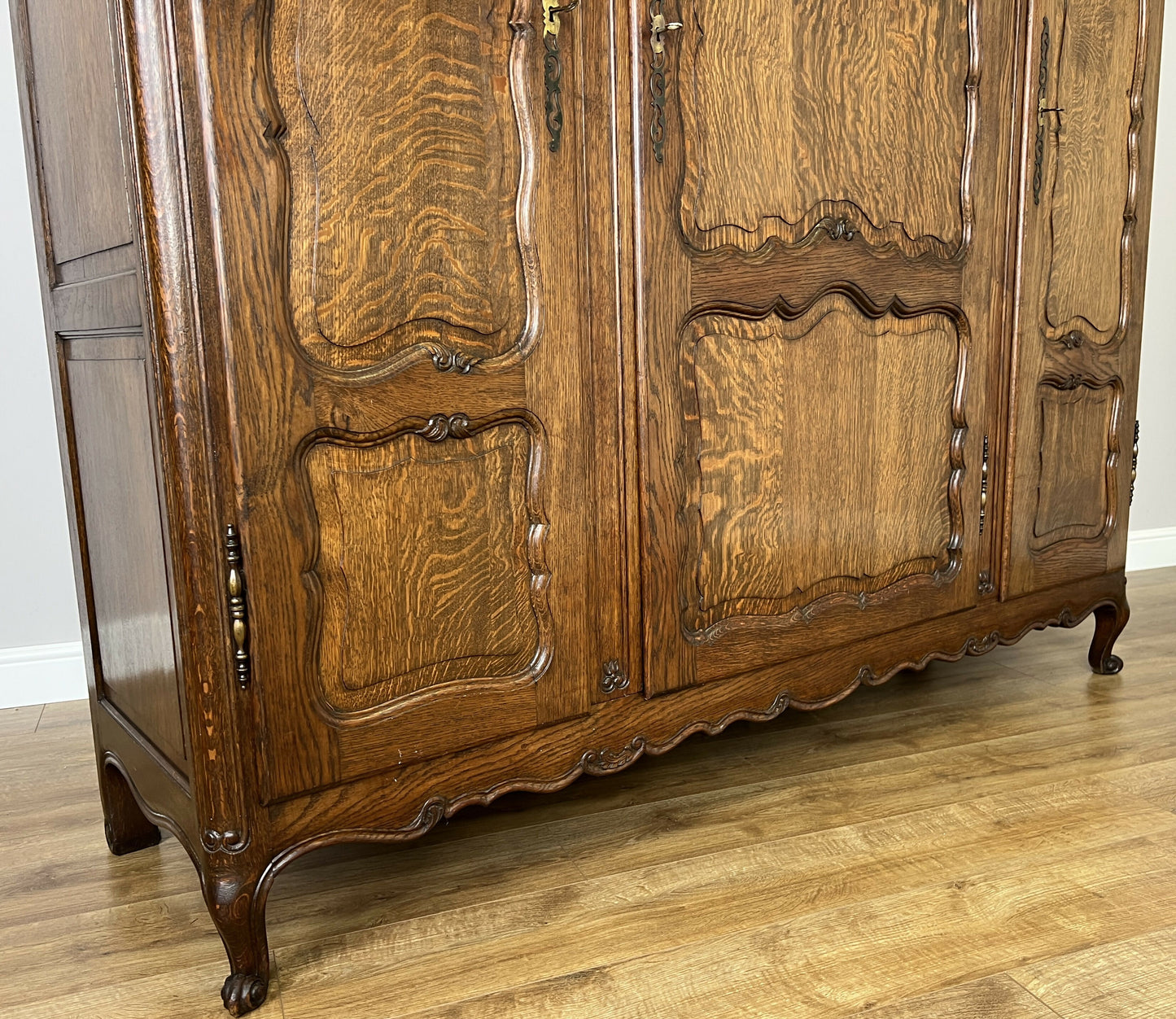 Wardrobe Antique French Louis XVI Style Oak Three Door Carved Armoire LOT 6461