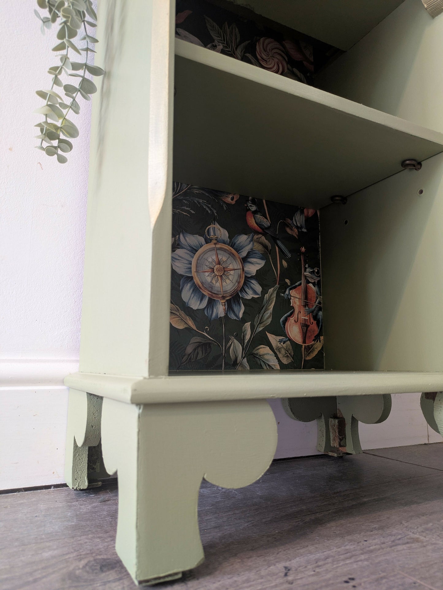 Sage Green Upcycled Cabinet – Whimsical Botanical Interior Bookcase//