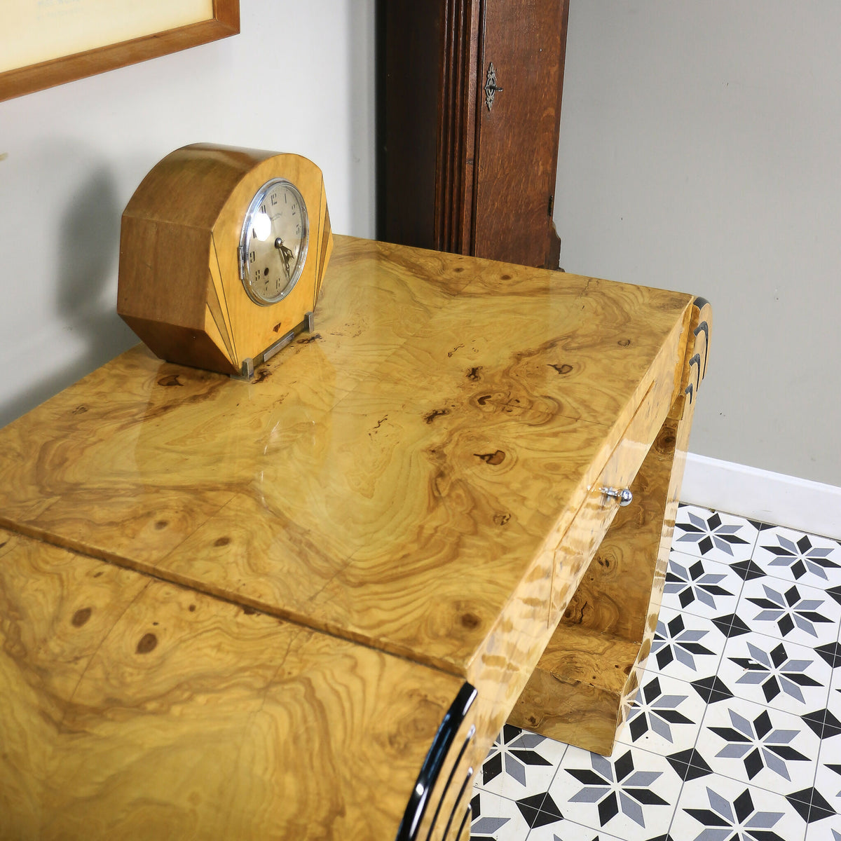 Art Deco Style Walnut Console Table Desk or Dressing Table with Drawer