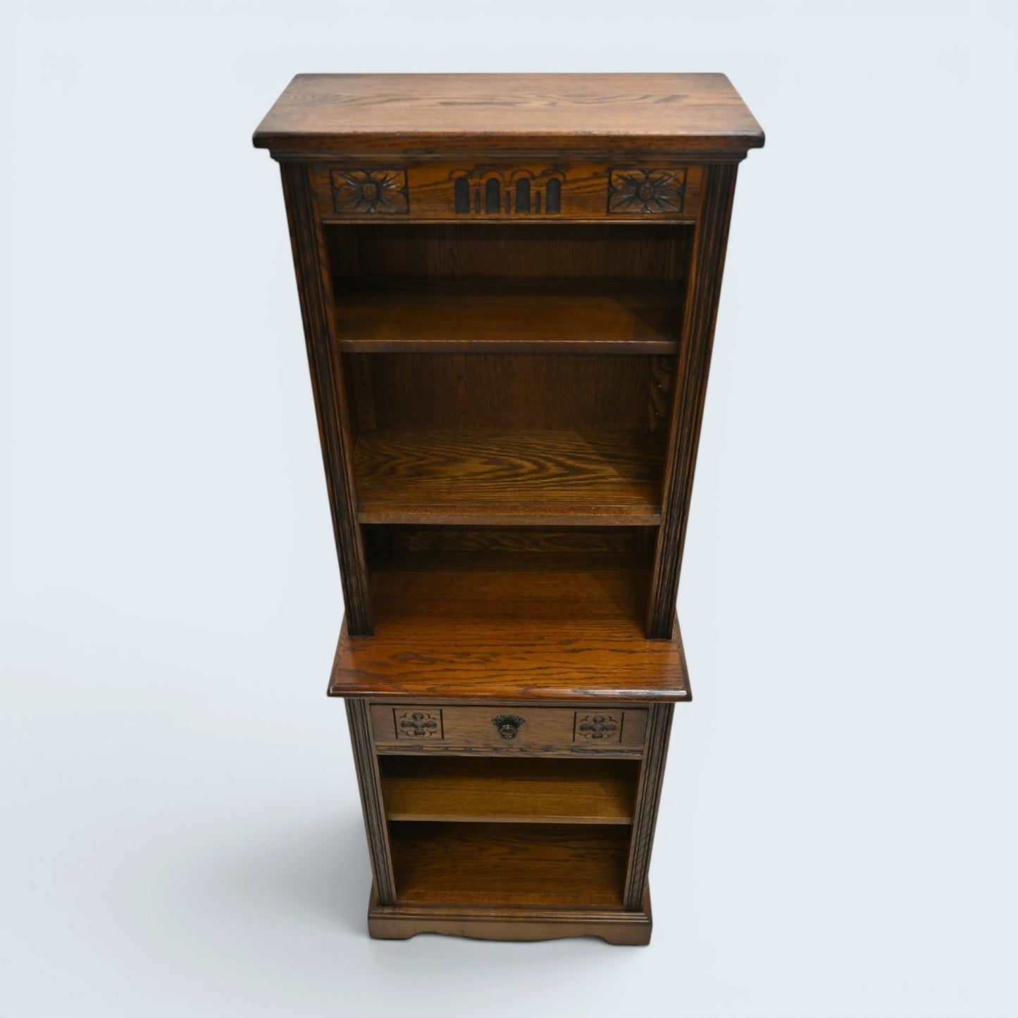 Old Charm Narrow Bookcase 4 Shelves Light Oak Carvings Drawer FREE UK Delivery*