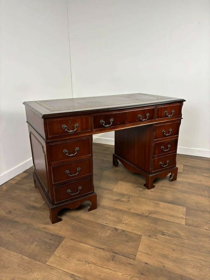 Reproduction Mahogany Twin Pedestal Knee Hole Desk