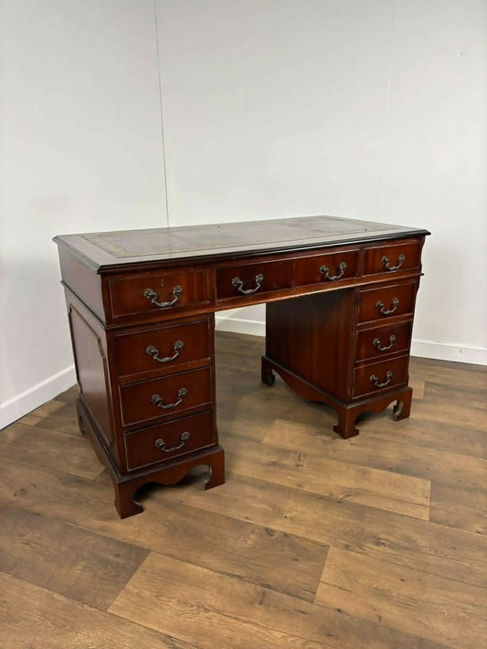 Reproduction Mahogany Twin Pedestal Knee Hole Desk