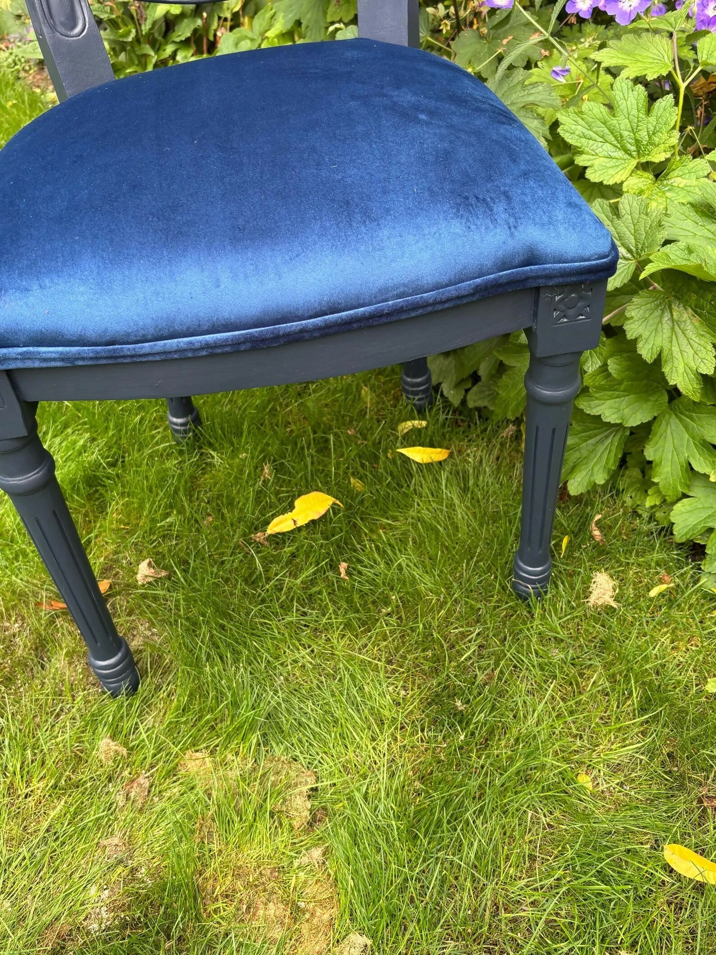 Alice in Wonderland Statement Chair – Handcrafted Navy Velvet. Bespoke Accent Whimsical Chair