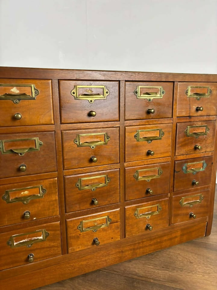 Vintage Light Oak Bank of twenty Index Drawers