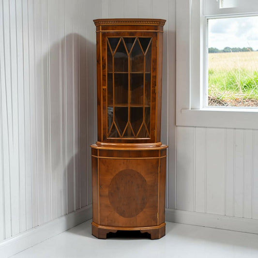 Georgian Style Corner Display Cabinet with Cupboard Glass Door FREE UK Delivery*