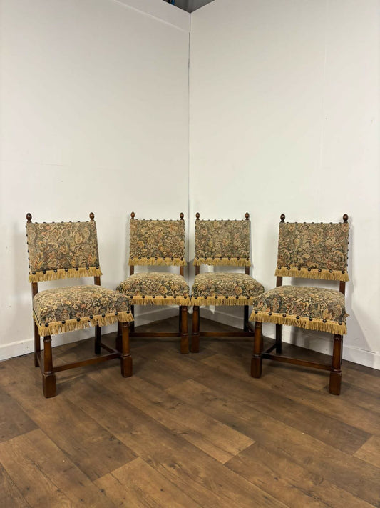 Set of Four Vintage Oak Upholstered Dining Chairs