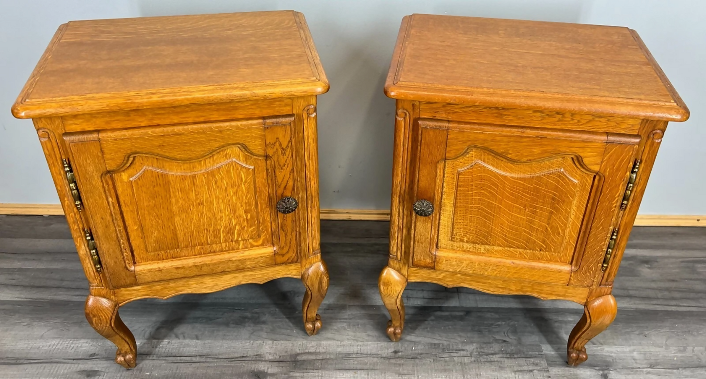 Pair of Bedside Tables Vintage French Oak Cabinets Carved Nightstands LOT 3726