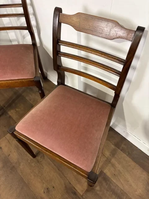 Reproduction Set Of Four Mahogany Inlaid Dining Chairs – Salmon Pink Upholstery