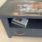 Solid Oak Console/TV Unit Hand-Painted Deep Blue with Highland Cow