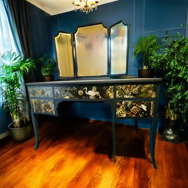 Stunning ink blue Dressing Table with triple mirror