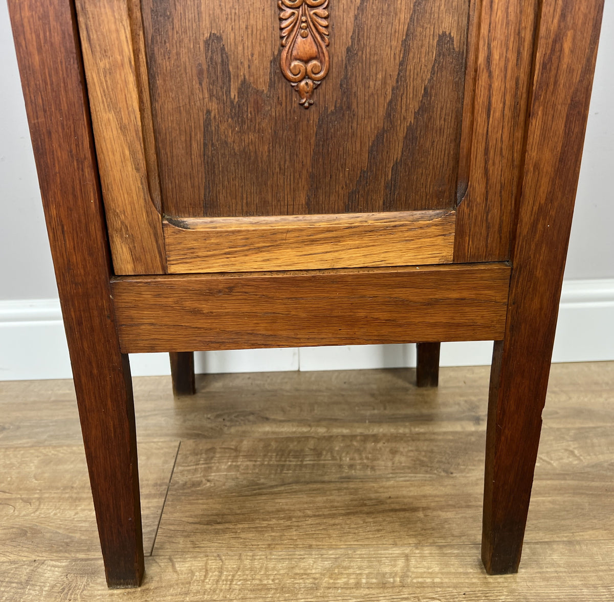 Bedside Table Antique French Style Oak Carved Marble Top Cabinet LOT 6602