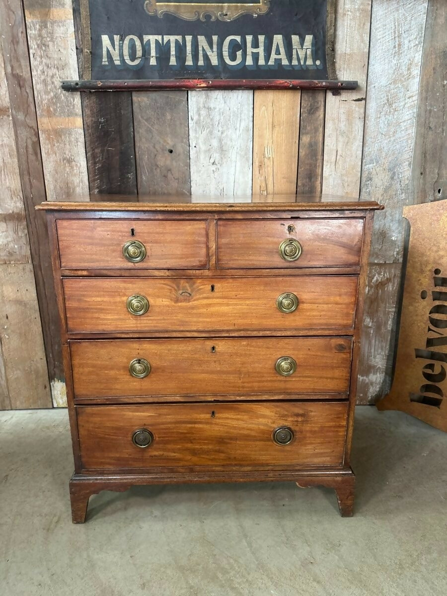 Antique Georgian Mahogany Two over Three Chest of Drawers, c 1820