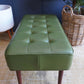 Mid Century Modern Olive Green Vinyl Bench Stool With Tapered Legs