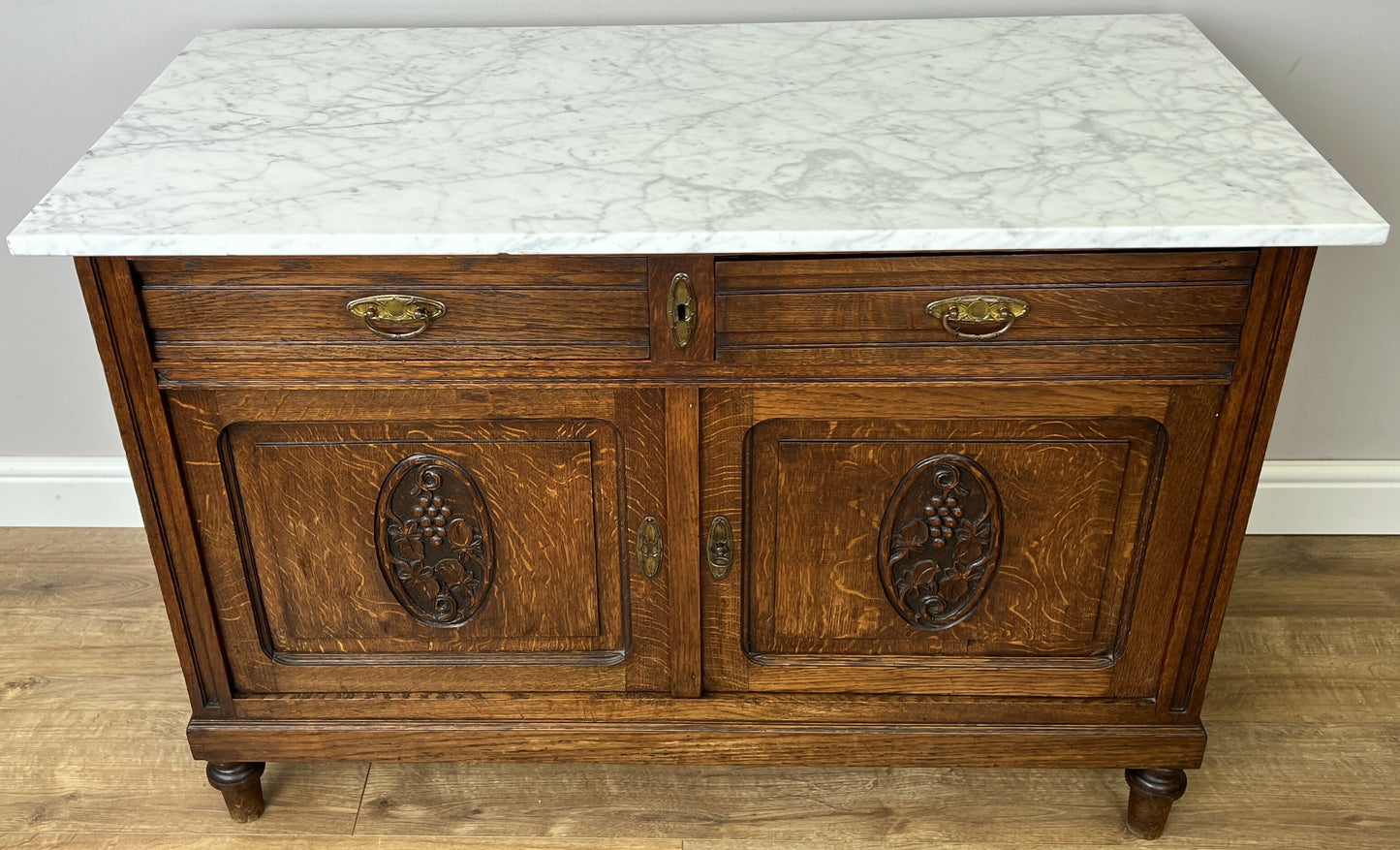 Cabinet Antique French Style Marble Top Oak Sideboard Carved Cupboard LOT 6312