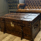 Chestnut Bridle Leather Coffee Table - Luxury Handmade English - Belted - hand Dyed