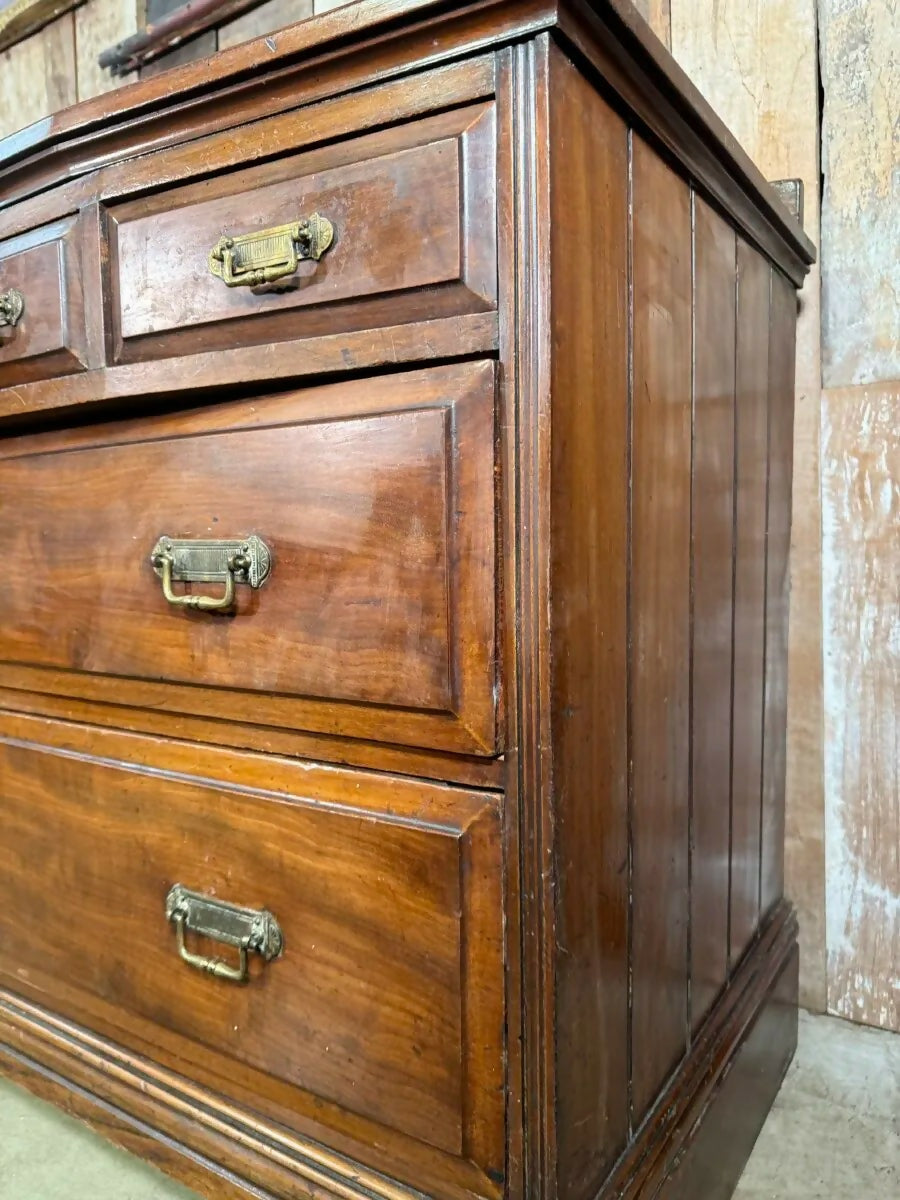 Antique Edwardian Mahogany Breakfront Dressing Three over Two Chest of Drawers, c 1900