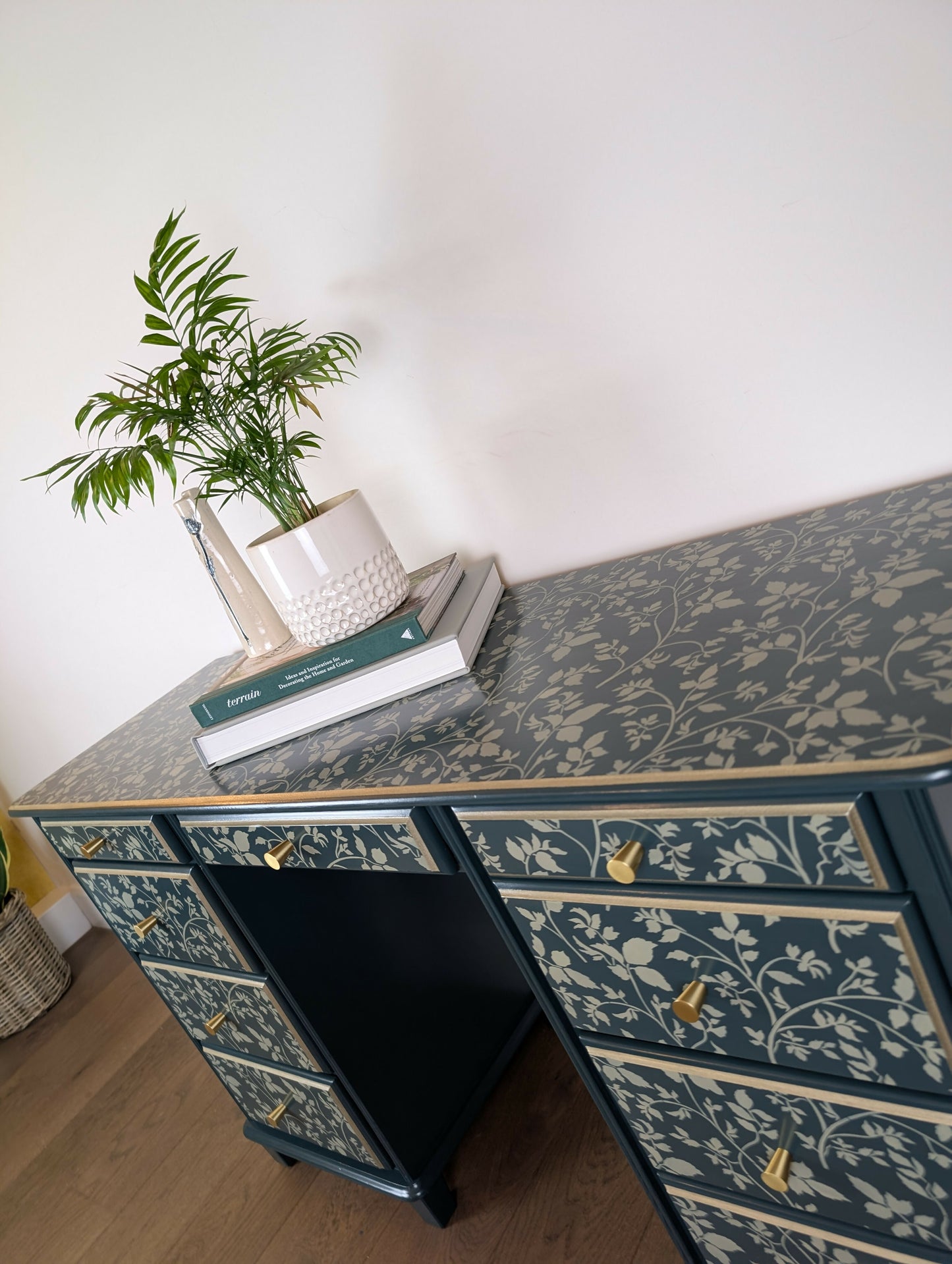 Hand-Painted Green Stencil Desk | Upcycled Vintage Writing Table | Unique Statement Piece