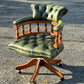 Captains Chair, Green Leather Buttoned Back Swivel Desk Chair
