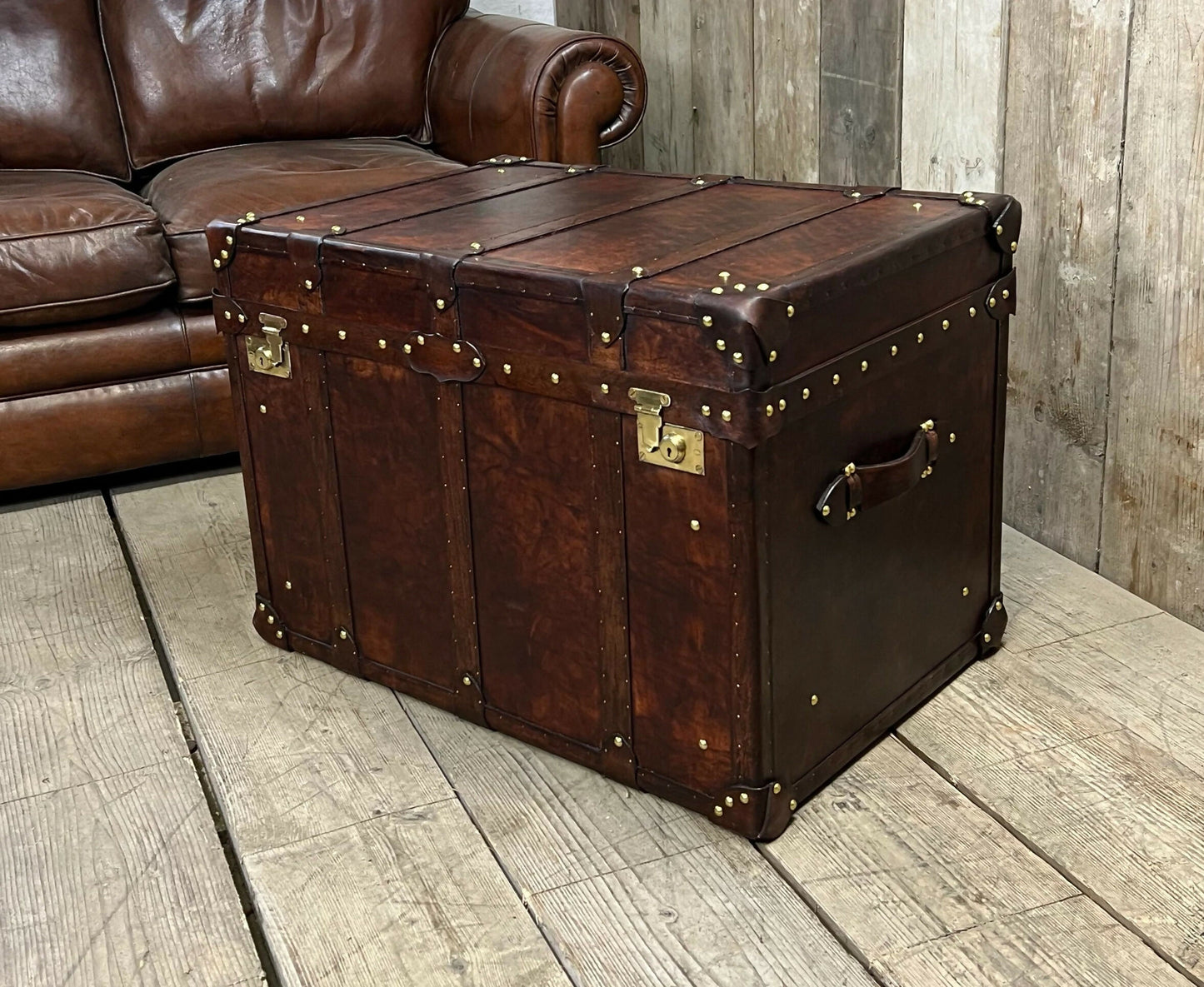 English Leather Coffee Table Storage Trunk