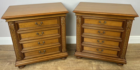 Pair of Bedside Tables Vintage French Nightstands 4 Drawers Cabinets LOT 6315