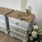 Pair of pine bedside drawers featuring floral decoupage