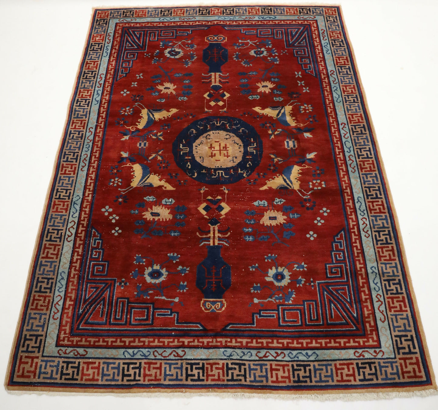 Antique Handmade Chinese Khotan Rug/Carpet Geometric Design FREE UK Delivery. SBR7123/2704B
