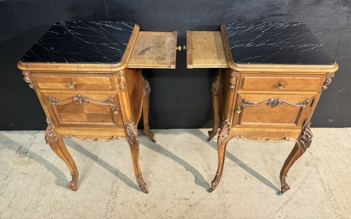 Lovely Pair French Walnut Bedside Cabinets