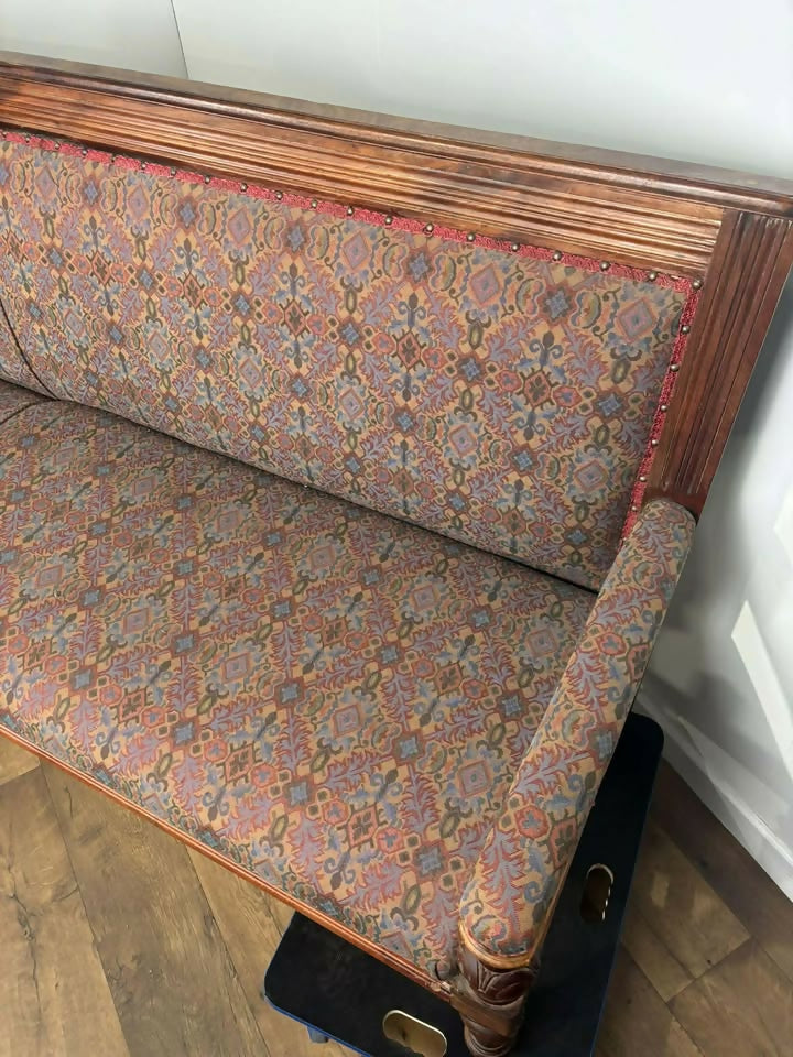 Very Large Vintage Mahogany Upholstered Bench