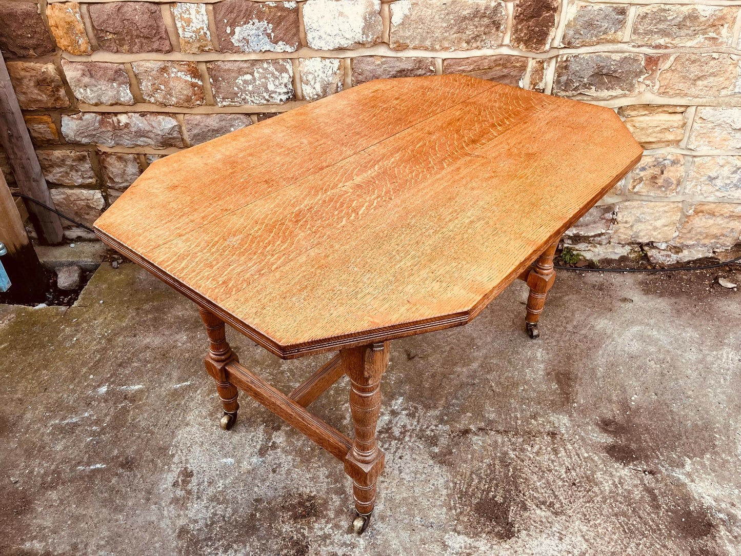 Antique Oak Occasional Table • Edwardian Tiger Oak Side Table on Castors • Octagonal Statement Table • Vintage Turned Leg Oak Table