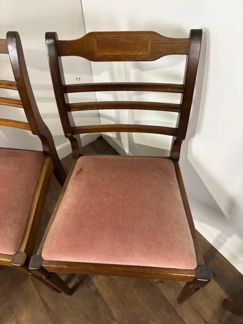 Reproduction Set Of Four Mahogany Inlaid Dining Chairs – Salmon Pink Upholstery