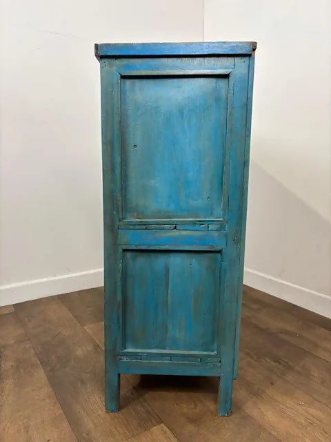 Rustic Reclaimed Wood Indian Blue Display Cabinet