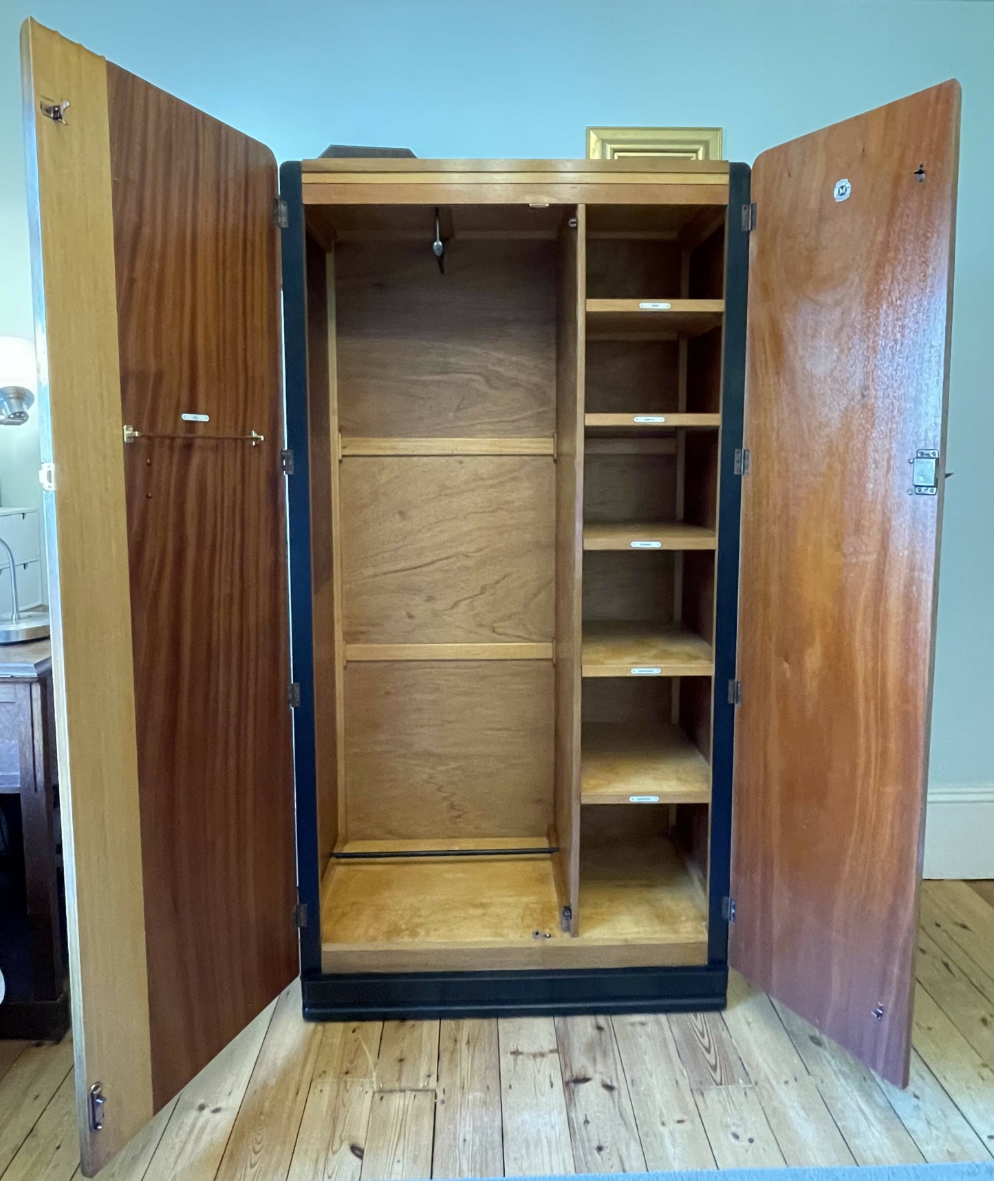 Mid-century wardrobe. Front facing rail with shelves, tie & shoe rail.